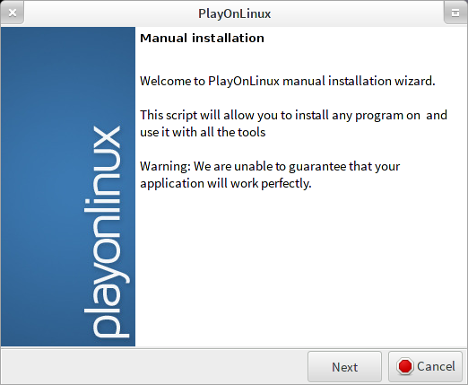 PlayOnLinux manual installation wizard, page 1