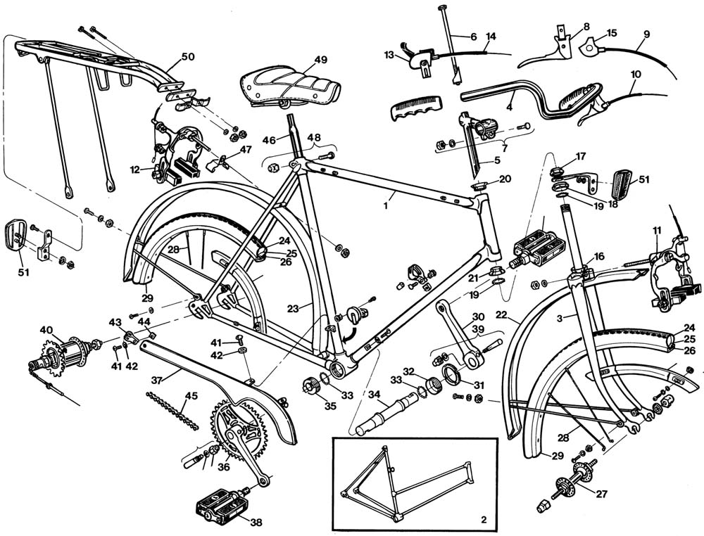 Raleigh Sprite DL85 Exploded Drawing from 1977 Raleigh Dealer Manual