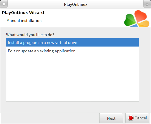 PlayOnLinux manual installation wizard, install new or edit existing?
