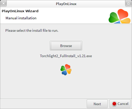 PlayOnLinux manual installation wizard, picked the installer