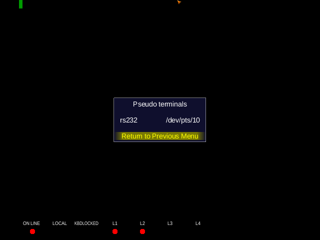 MAME's Pseudo terminals menu, stating that the RS232 port is connected
    to /dev/pts/10